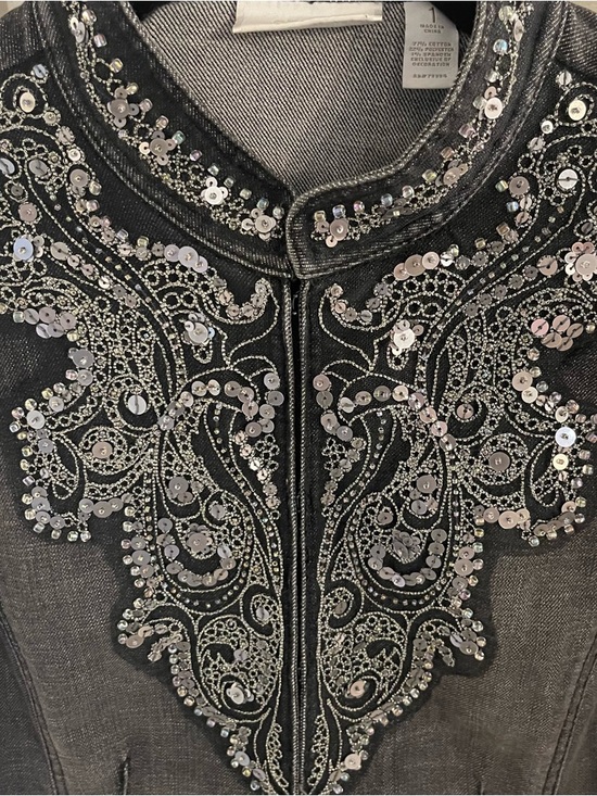 Chico's Black Embellished Denim Jacket with Silver Sequin Detail - Picture 3 of 8